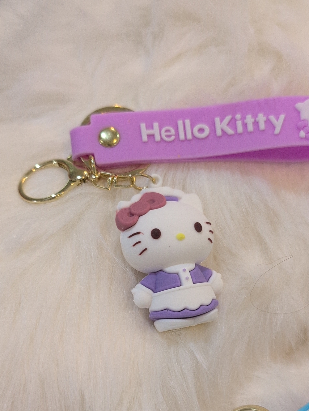 Hello Kitty Pink & Purple Silicone Keychain Bag Charm with Gold Tone Hardware